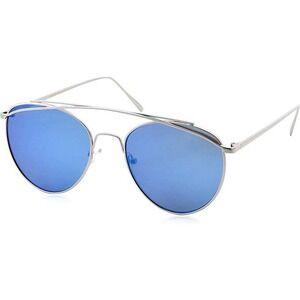Round Mirrored Sunglasses Silver Metal Frame Blue Lens Fashion Shades Trendy New